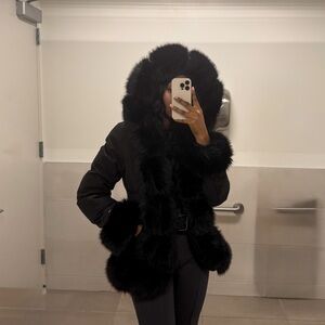 Elegant Black Fur-Trimmed Women's Coat
